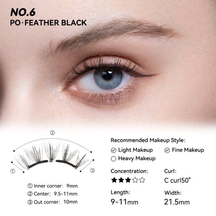 Wosado Magnetic Eyelashes No.6 Feather Black - Image 2