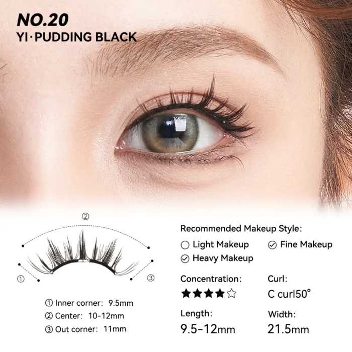 Wosado Magnetic Eyelashes No.20 Pudding Black Upgraded All-in-One Box - Image 3