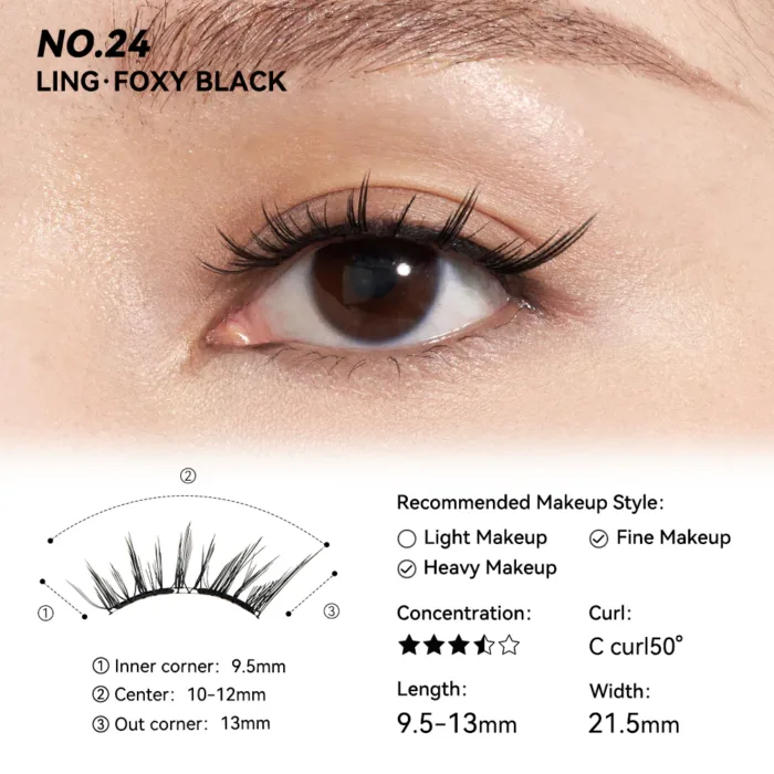 Wosado Magnetic Lashes No.24 Foxy Black Soft – Upgraded All-in-One Box - Image 2